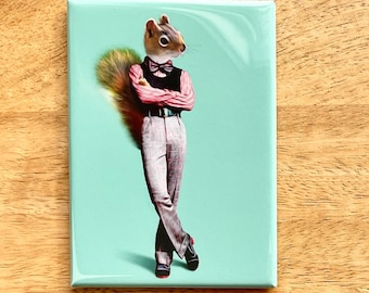 Squirrel in Clothes funny animal rectangle magnet