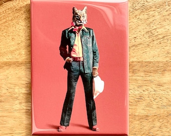 Bobcat in Clothes funny animal rectangle magnet