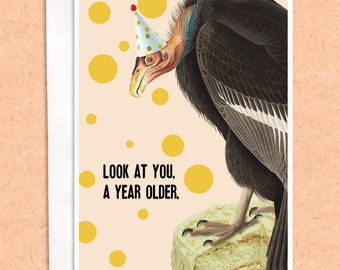 Vulture Birthday Card, Funny Greeting Card, humor BDay, bird card, animal card, quirky, dark humor, any occasion