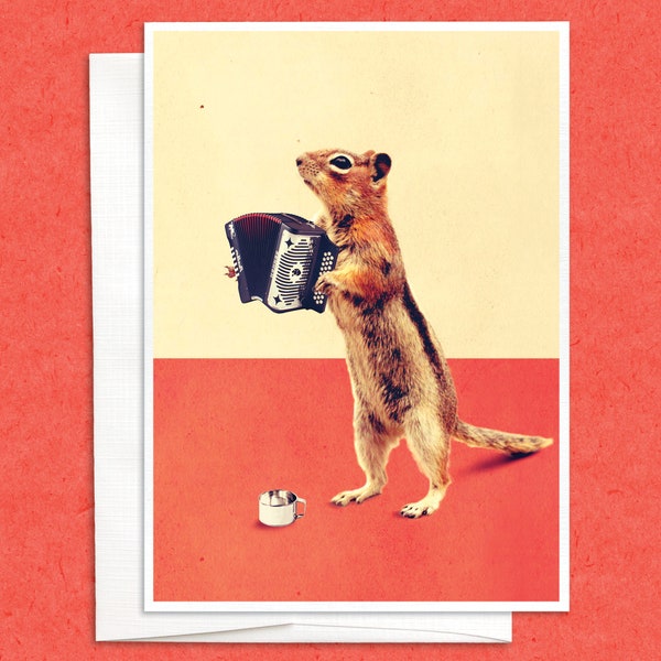 Accordion Squirrel Card, funny greeting card, animal card, Friendship, Thinking of you, Just Because, Music card, good luck, any occasion