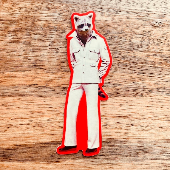 Raccoon Leisure Suit Vinyl Sticker: Funny Animal diecut