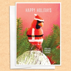 Northern Christmas Cardinal Happy Holidays card, Funny Greeting Card, humor holiday, Christmas card, 2021 holiday card, bird card