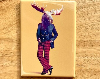 Moose in Clothes funny animal rectangle magnet