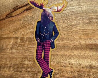 Moose in Clothes Sticker: Funny Animal Vinyl Decal