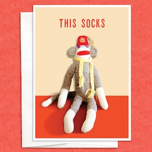 Cette carte chaussettes chaussette singe, carte de sympathie, carte d'amitié, carte de pensée pour vous, carte de voeux drôle