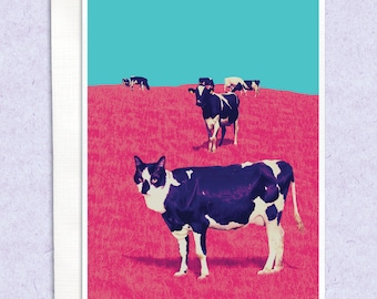 Funny Cat Cow Greeting Card, Friendship Card