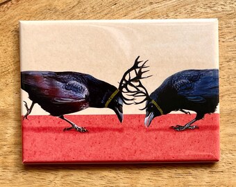 Crow Fight funny bird magnet