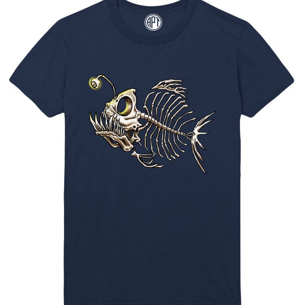 Fish Skeleton Bones Printed Tee Shirt in Regular and Big & Tall Sizes Small to 7XL and 5XLT