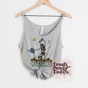 Dancing skeleton and sunflowers vintage style women’s slouchy tank - lightweight loose tank top for women - unique summer tank