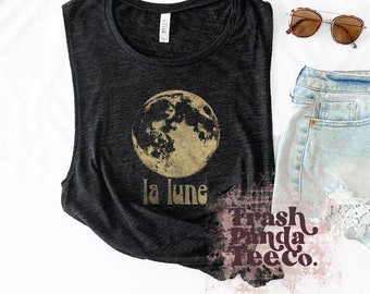 women’s muscle tank - the moon - boho summer tank - muscle tanks for women - sleeveless T-shirt - eclectic vintage style women’s clothes