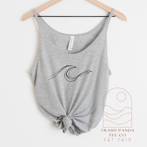 Minimalist abstract hand drawn simple wave  tank - boho beach tank for women - beachy tank top - swim coverup - flattering slouchy tank