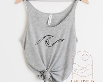 Minimalist abstract hand drawn simple wave  tank - boho beach tank for women - beachy tank top - swim coverup - flattering slouchy tank