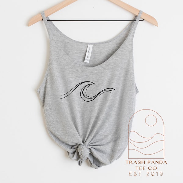 Minimalist abstract hand drawn simple wave  tank - boho beach tank for women - beachy tank top - swim coverup - flattering slouchy tank