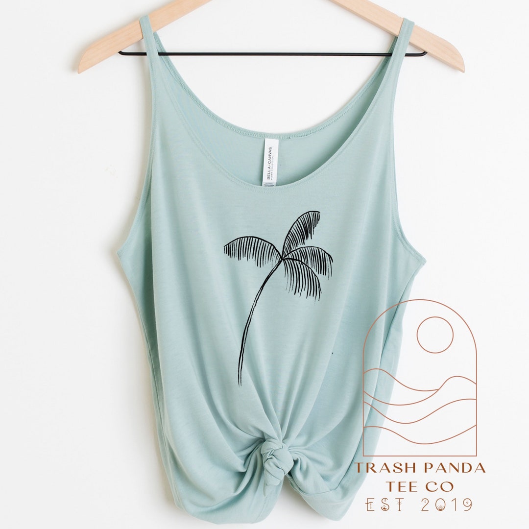 Minimalist Hand Drawn Palm Tree Womens Slouchy Tank Simple Palm Leaf