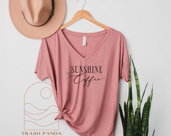 Women’s drapey flowy v-neck - Sunshine and coffee - mom gift - loose flattering tops for women - gift for mom - Mother’s Day gift - slouchy