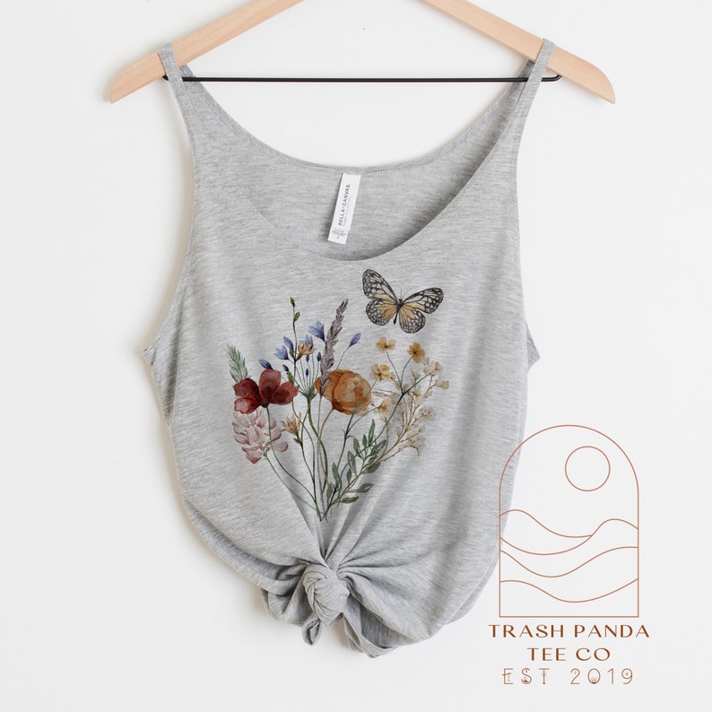 Vintage wildflowers and butterfly slouchy boho tank loose flattering tank tops for women flowy drapey tank lightweight summer tops image 3