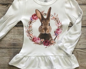 Adorable Easter Bunny Rabbit toddler girl spring ruffle top