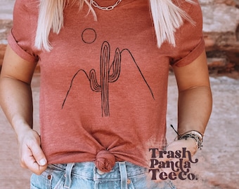 Womens boho minimalist cactus desert landscape scandi aesthetic cream T-shirt