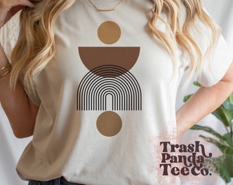Abstract shapes boho mid century modern aesthetic minimalist style women’s T-shirt - minimalism earth tones brown and black shapes