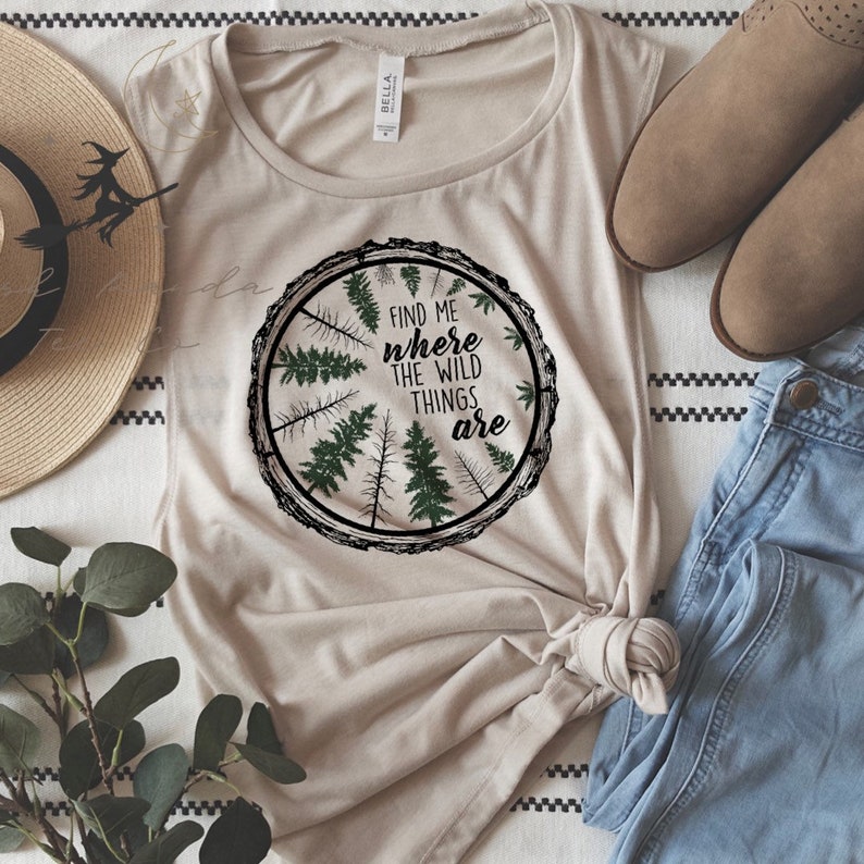 Find me where the wild things are womens muscle tank outdoors camping hiking nature tops for women hiking in the forest tops cabin image 1
