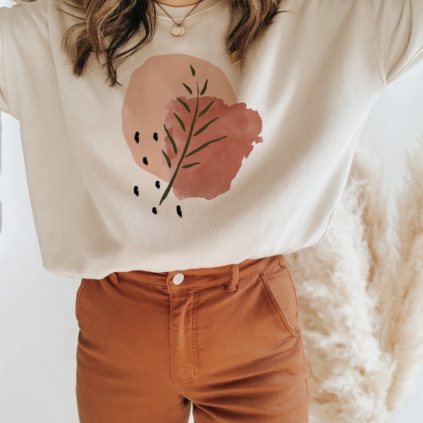 Boho-scandi abstract mod shapes aesthetic rust, brown, terracotta, cream women’s crewneck fall outdoors shirt- women’s cute sweatshirt