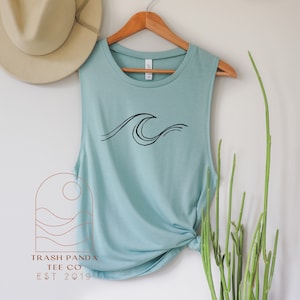 Muscle tanks for women - minimalist wave - abstract wave - sleeveless tee - boho tanks - spring break tops - summer tops - lightweight tank