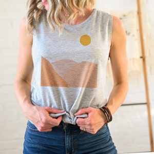 Retro style vintage aesthetic desert landscape women’s muscle tank. Midcentury modern - boho scandi - festival style