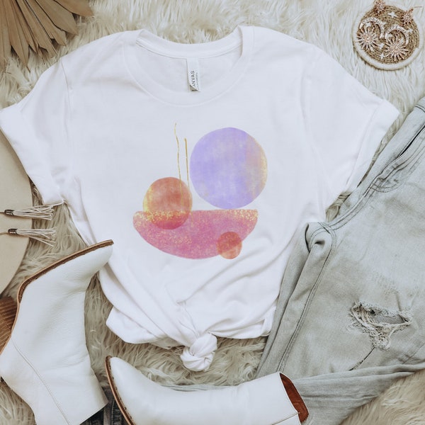 Abstract shapes boho women’s tee - unique tees for women - mod style tops - unique design - artsy tees - loose flattering tops