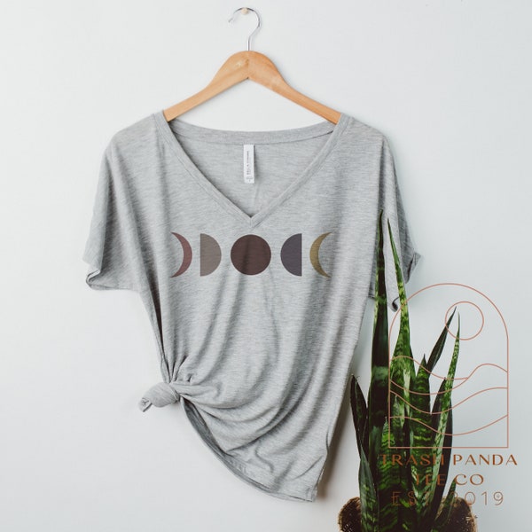 Flattering loose V-neck top - moon phases in shades of purple - lightweight flowy top - boxy V-neck - boho v neck - loose tops - cute tops