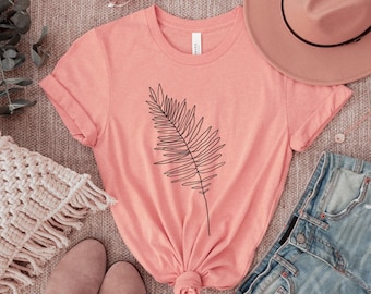 Women’s minimalist palm leaf T-shirt - modern palm tree sketch tee. Boho T-shirts for women - available in peach, sage, cream or poppy