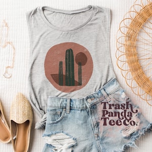 Abstract cactus boho-scandi modern style women’s muscle tank