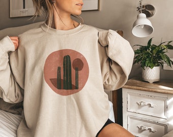 Boho scandi abstract desert landscape cactus modern aesthetic women’s crewneck sweatshirt