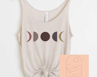 Moon phases boho hippie plum, eggplant, gray slouchy summer tank top - lightweight flattering loose tank tops for women - minimalist style