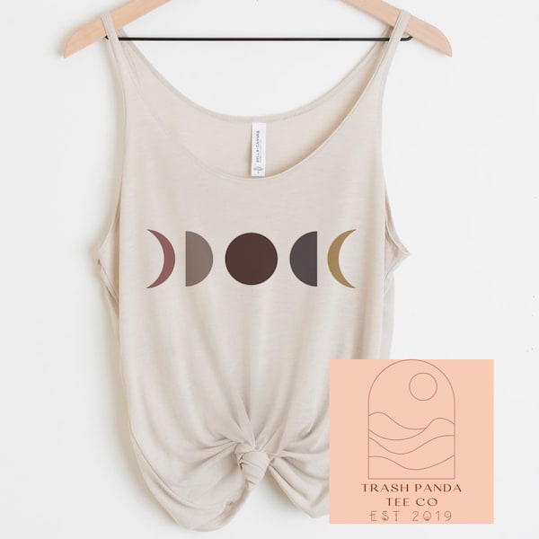 Moon phases boho hippie plum, eggplant, gray slouchy summer tank top - lightweight flattering loose tank tops for women - minimalist style