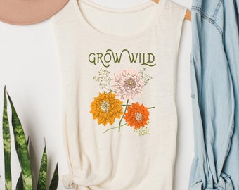 Grow Wild retro aesthetic floral women’s muscle tank