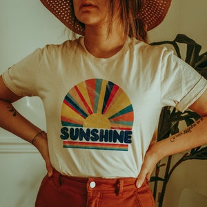 Sunshine cool retro style vintage design sublimation cream T-shirt - cool retro distressed sunset on a cream colored T-shirt