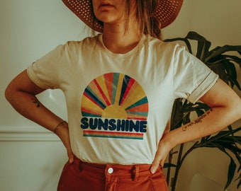 Sunshine cool retro style vintage design sublimation cream T-shirt - cool retro distressed sunset on a cream colored T-shirt