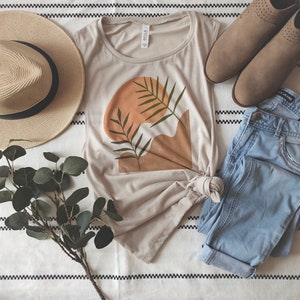 Women’s muscle tank - abstract boho-scandi palm design - beige muscle tank - terracotta and sage - spring break clothes for women - summer