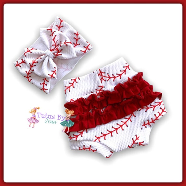 Baseball Stitches Laces Butt Ruffle Back Bummies and Headwrap