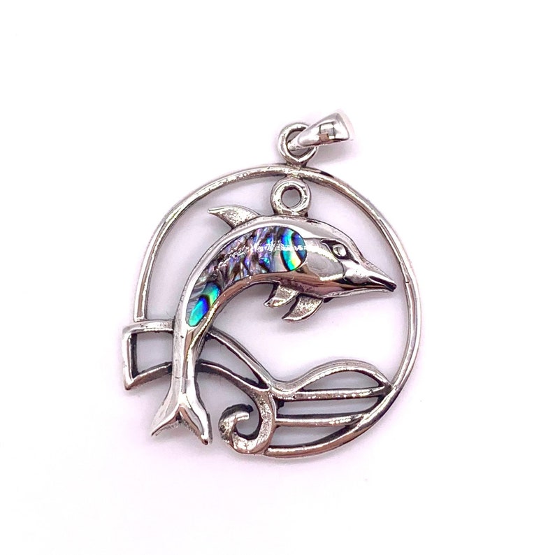 Wave Pendant comes with a FREE chain Silver Dolphin Pendant With Wave Abalone Shell Pendant