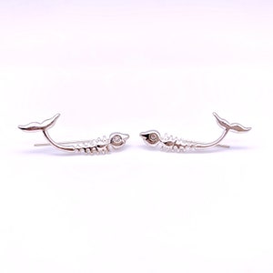 Silver Fish Bone Earrings, Silver Fish Earrings, Silver Bone Earrings