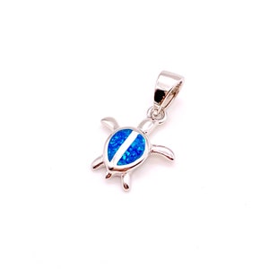 Minimalist Sea Turtle Necklace Pendant 925 Sterling Silver with Blue or White Opal, comes with a FREE chain