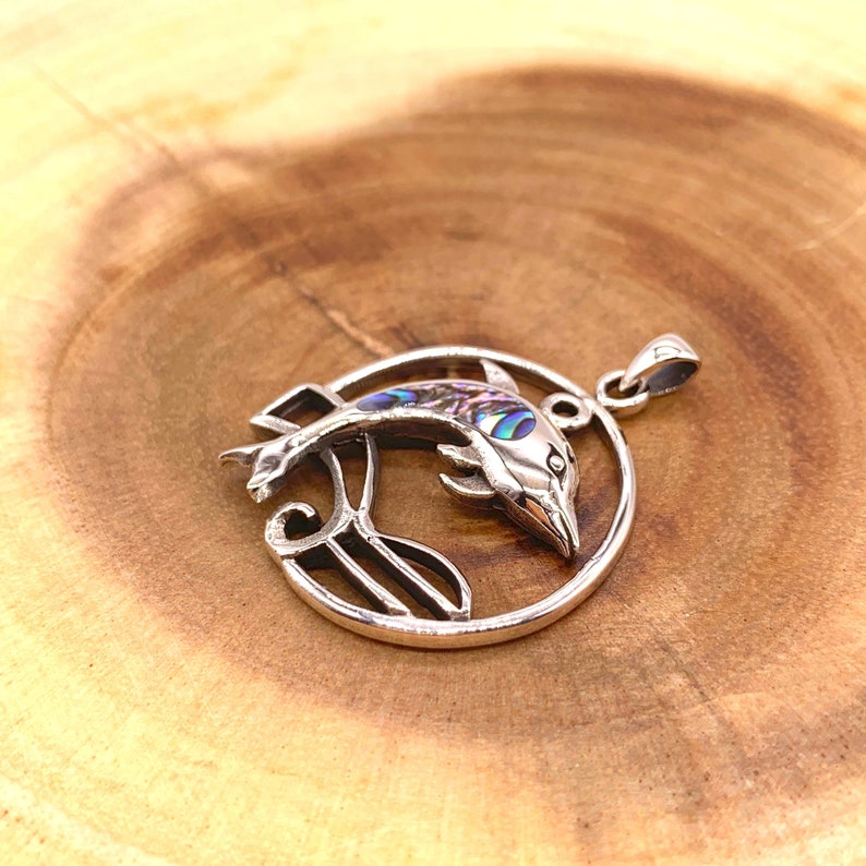 Wave Pendant comes with a FREE chain Silver Dolphin Pendant With Wave Abalone Shell Pendant