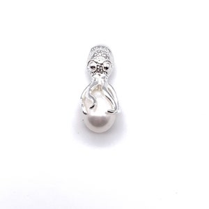 Silver Octopus Pendant, Sterling Silver Octopus Holds onto Stolen Pearl, Pendant Comes With A Free Chain
