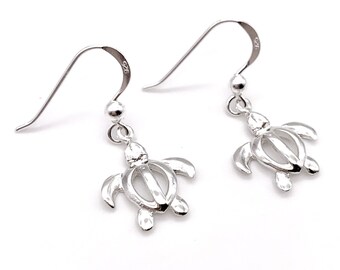 Sterlingzilveren zeeschildpadhaakoorbellen, minimalistische sieraden