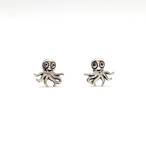 Silver Octopus Earrings, Silver Octopus Stud Earrings, Oxidized Push Back Style Earrings