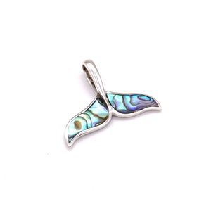 Silver Whale Tail Necklace Pendant with Abalone Shell or MOP Shell and with a FREE chain