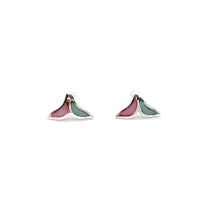 Silver Whale Earrings, Silver Whale Tail Studs, Decorated with Colored Enamel