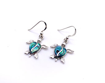 Orecchini a forma di tartaruga in argento sterling, conchiglia di abalone, gioielli con animali marini