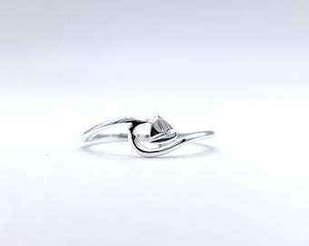 925 Silver Sail Boat With Wave Ring, Waves Capsize Sail Boat Ring